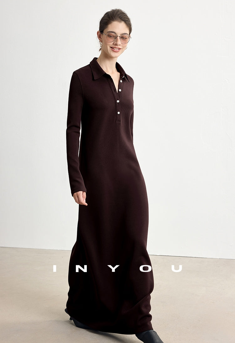 Polo Lapel Slim Long Dress_BDHL7753