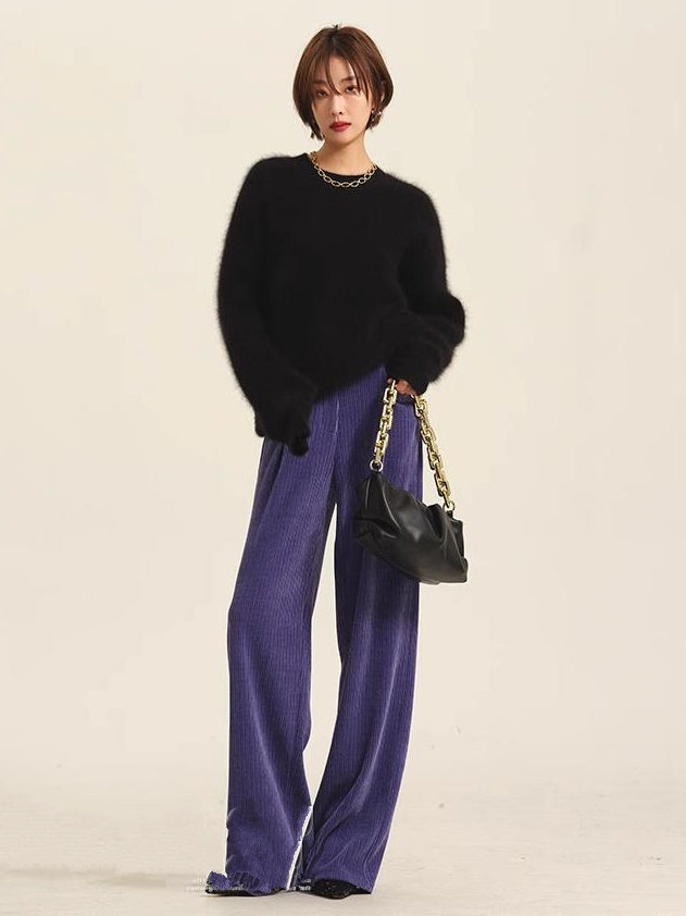 Fluffy Round Neck Sweater_BDHL6831