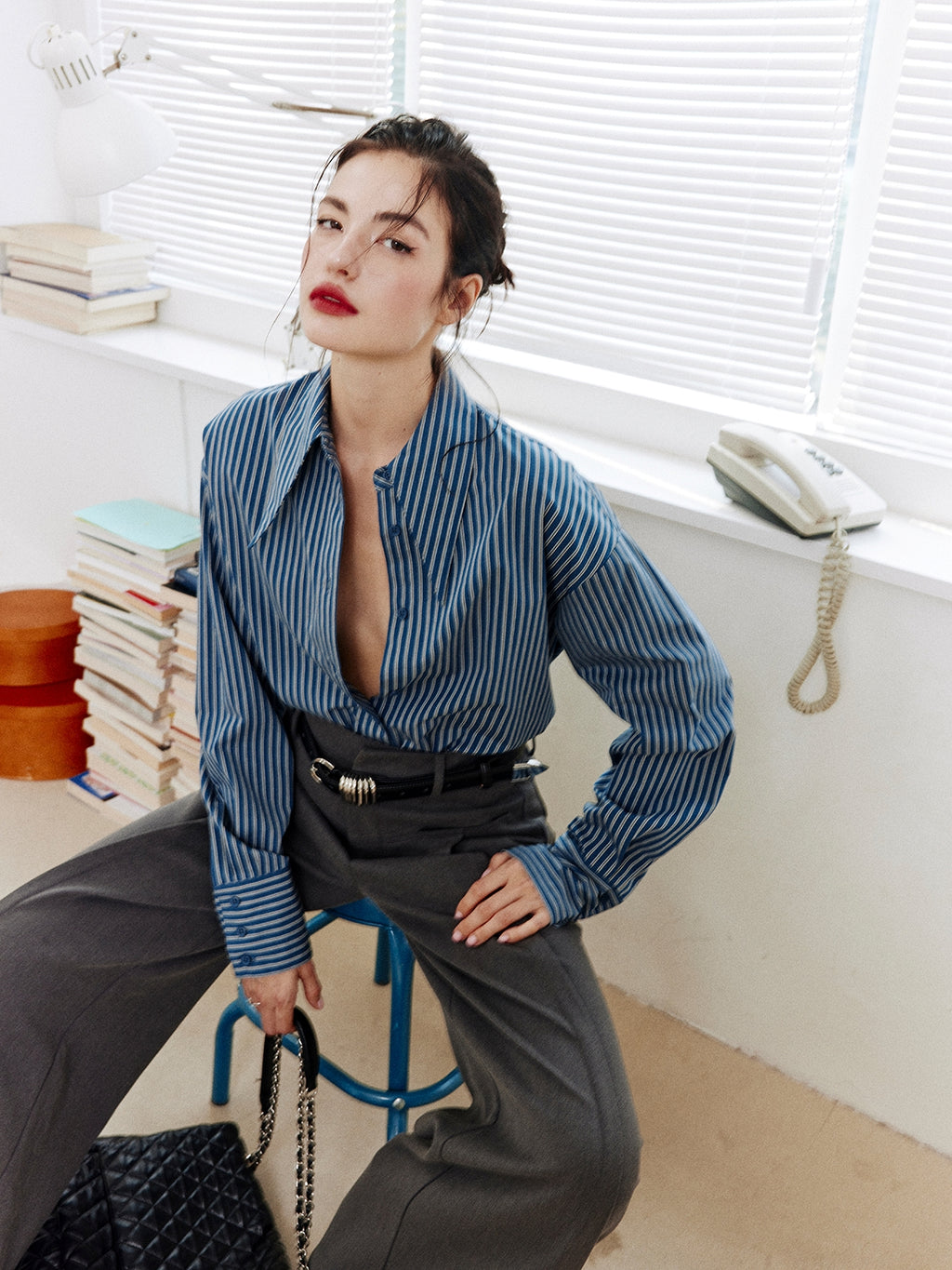 Stripe Waist Corset Shirt_BDHL8000