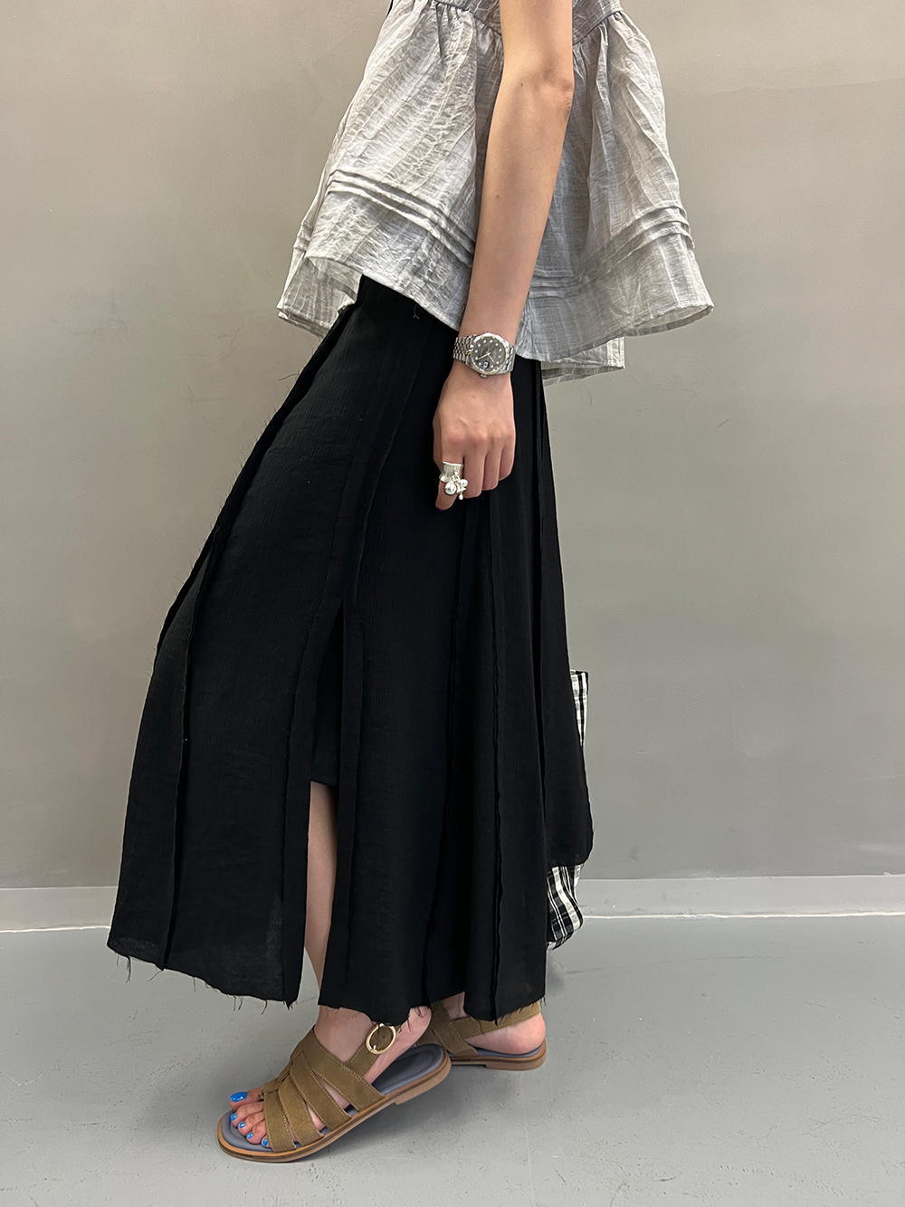 Splicing Draped A-Line Skirt_BDHL7542