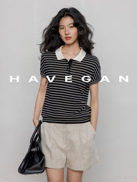 Polo Collar Border Tops_BDHL7232