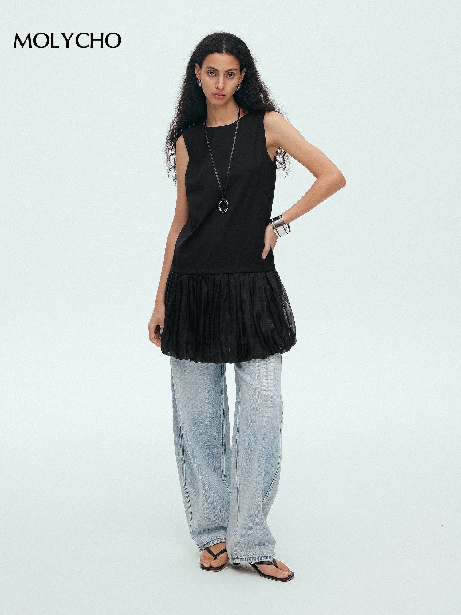 Flower Bud Sleeveless Tops_BDHL7634