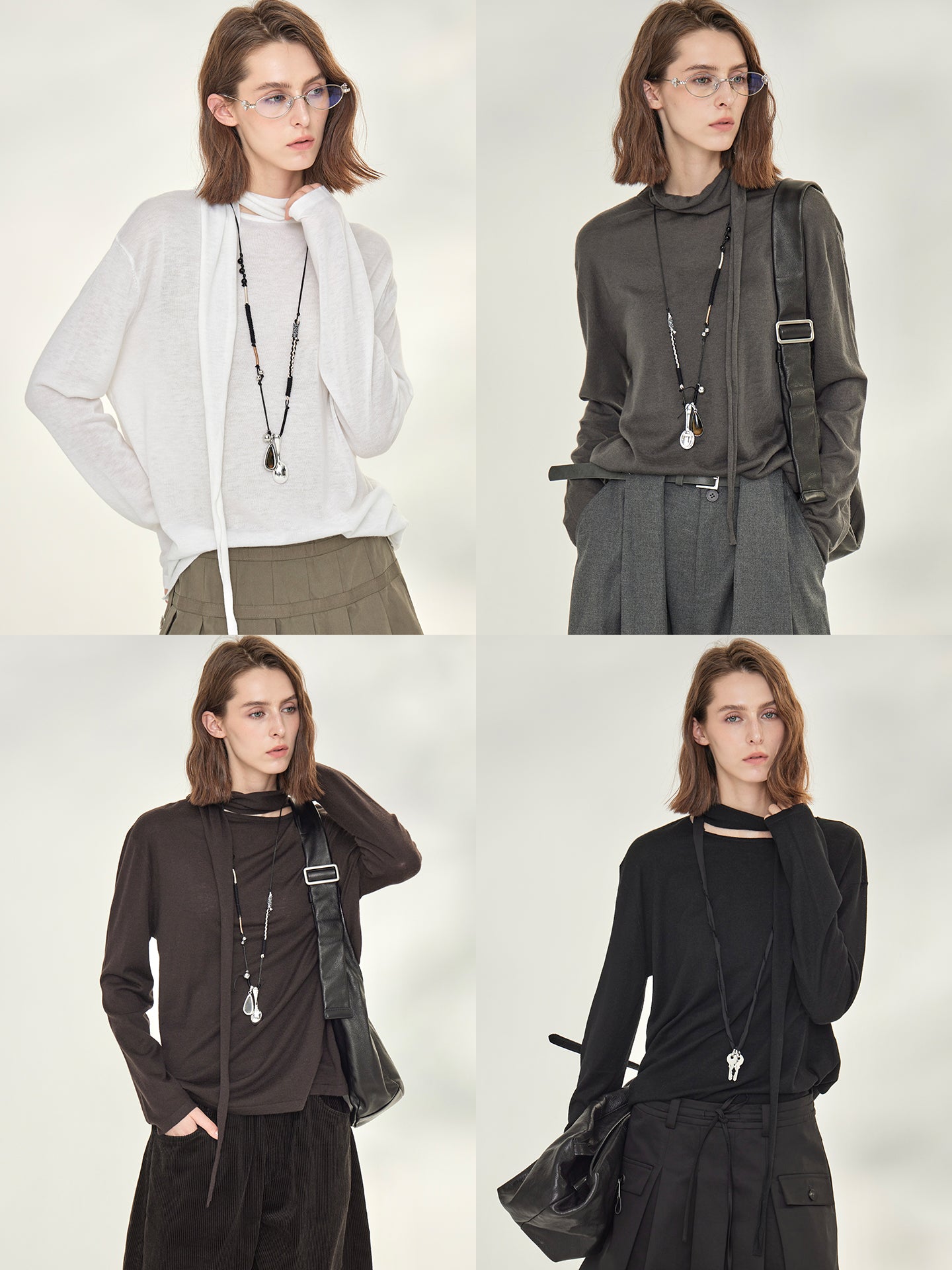 Ribbon-Tie Short-Sleeved Or Long-Sleeved Tops_BDHL7790