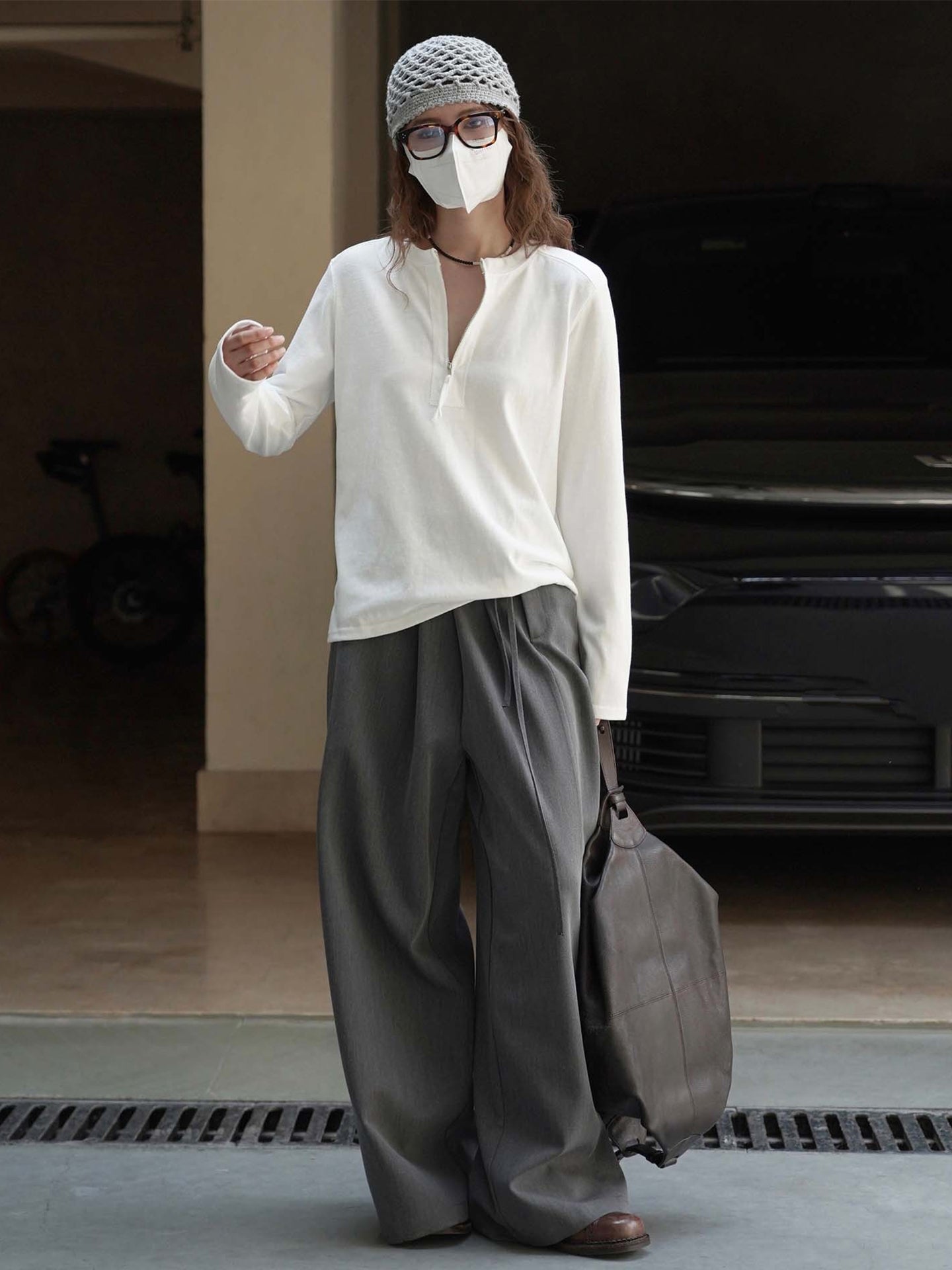 Simple Half-Zip Long-Sleeved Tops_BDHL7776