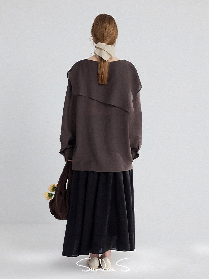 Asymmetrical Loose-Collar Blouse_BDHL8155