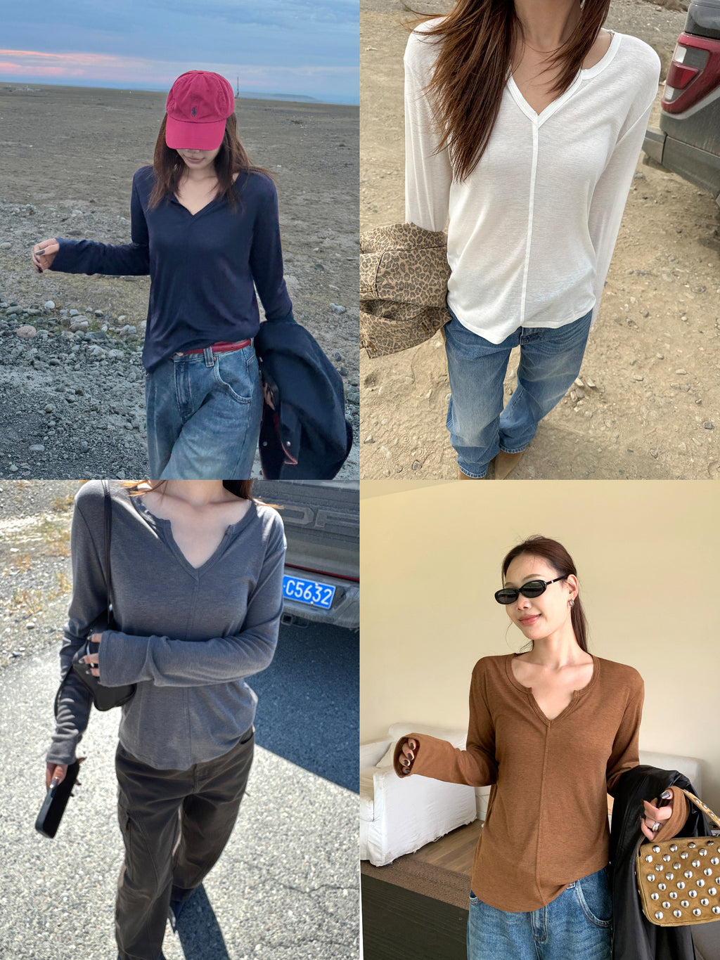 Lyocell Wool V Neck Long Sleeve Top_BDHL8439