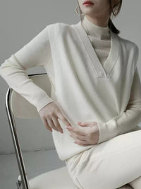 Half Turtleneck Knit And One-Button Vest Set_BDHL6726