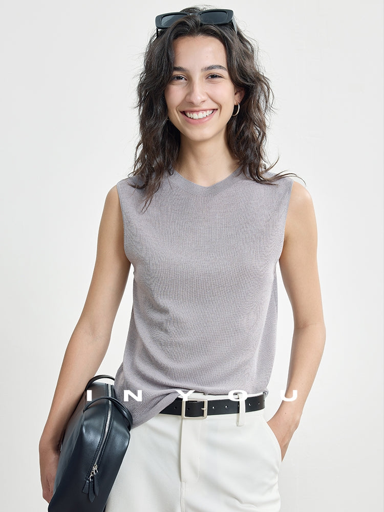 Round Neck Slim Sleeveless Tops_BDHL7484