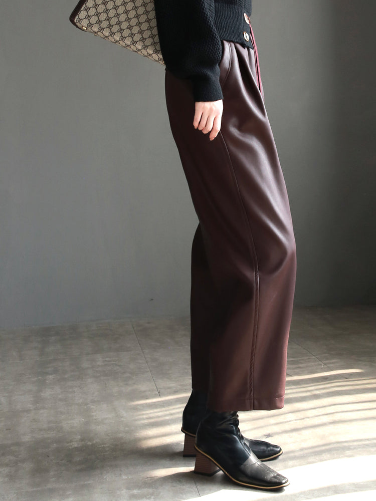 PU Leather Draped Straight Pants_BDHL6869