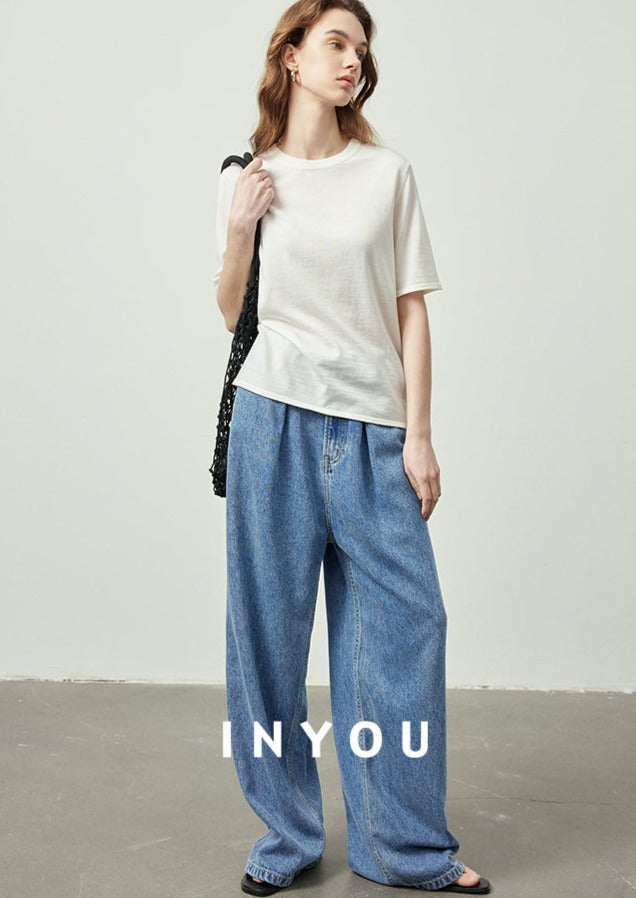 Wide Leg Draped Jeans Pants_BDHL6019