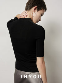 Half-Turtleneck Skinny Tops_BDHL6358