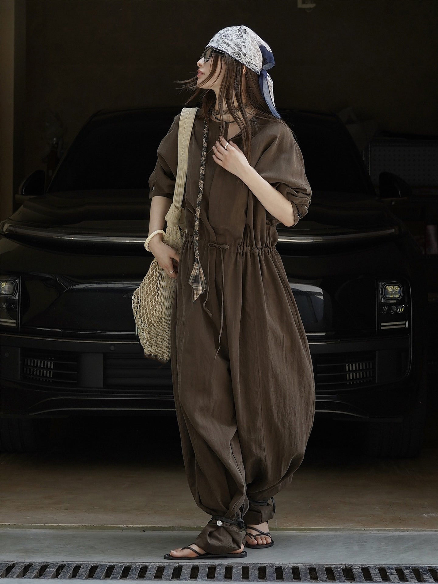 Waist Drawstring Jumpsuit_BDHL7533