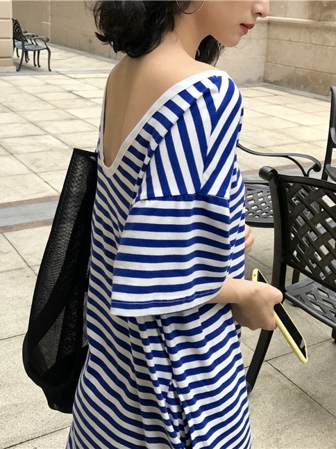 Backless Striped Sleeveless Dress_BDHL7548