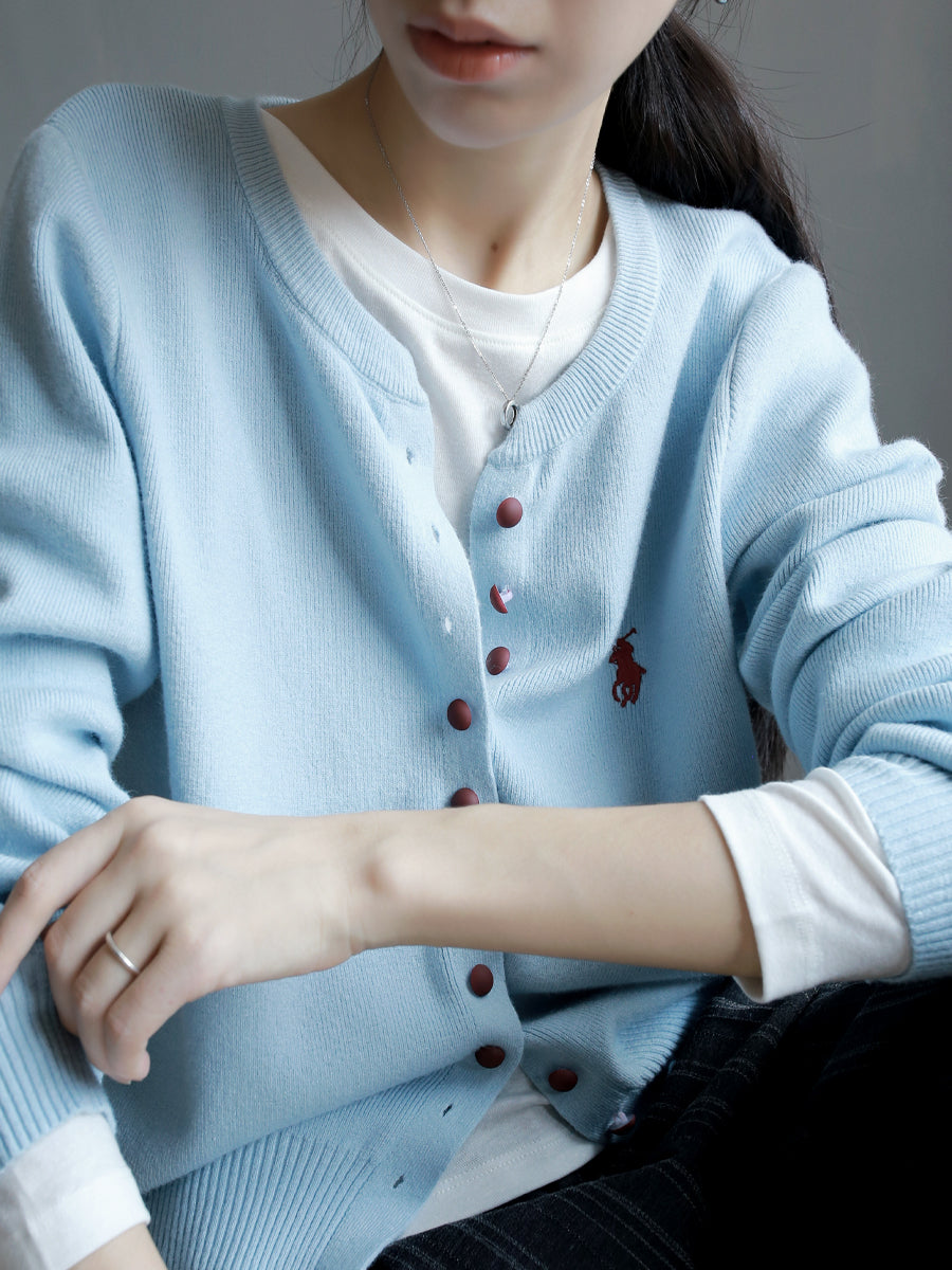 Round-Neck Embroidered Knit Cardigan_BDHL7764