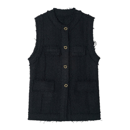 Loose plaid sleeveless wool jacket_BDHL5676