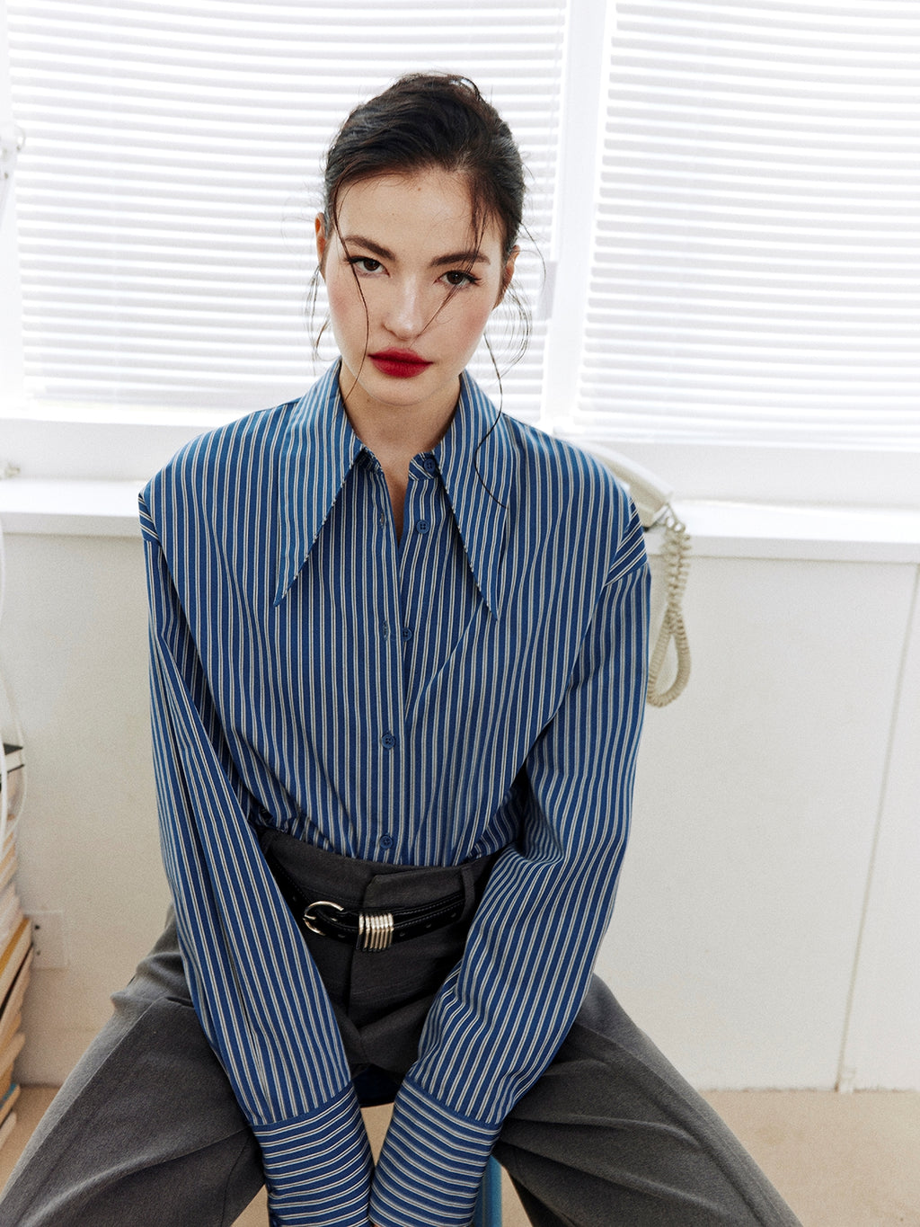 Stripe Waist Corset Shirt_BDHL8000