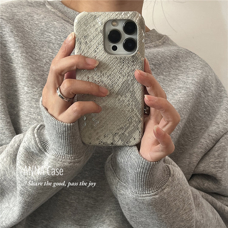 Mist Gray Snake Embossed Leather Phone Case_HL3269