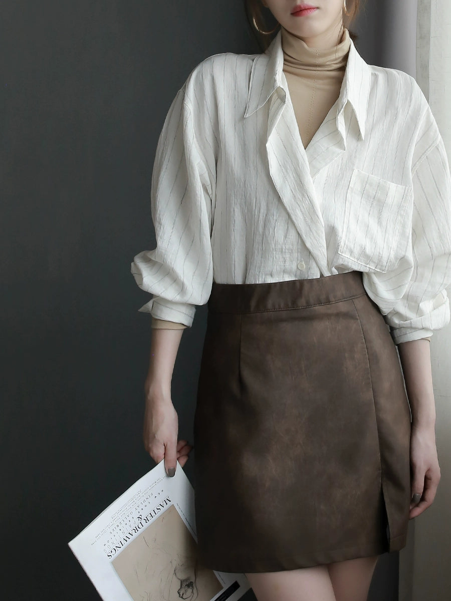 [In Stock/Only 1 Item] Striped Two-Button Relaxed Fit Cardigan Shirt_LCHK356