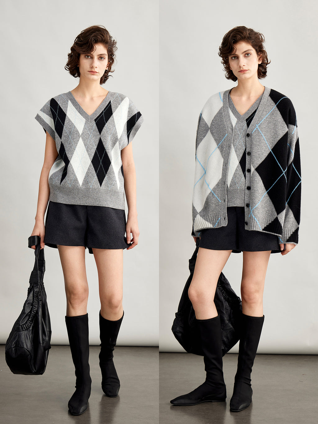 Diamond-Pattern Knitted Vest Or Cardigan_BDHL7995