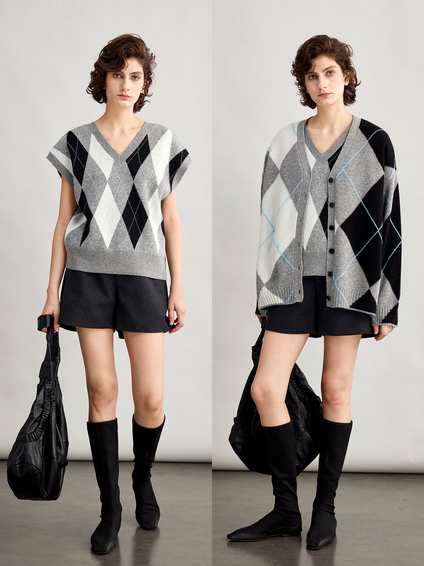 Diamond-Pattern Knitted Vest Or Cardigan_BDHL7995