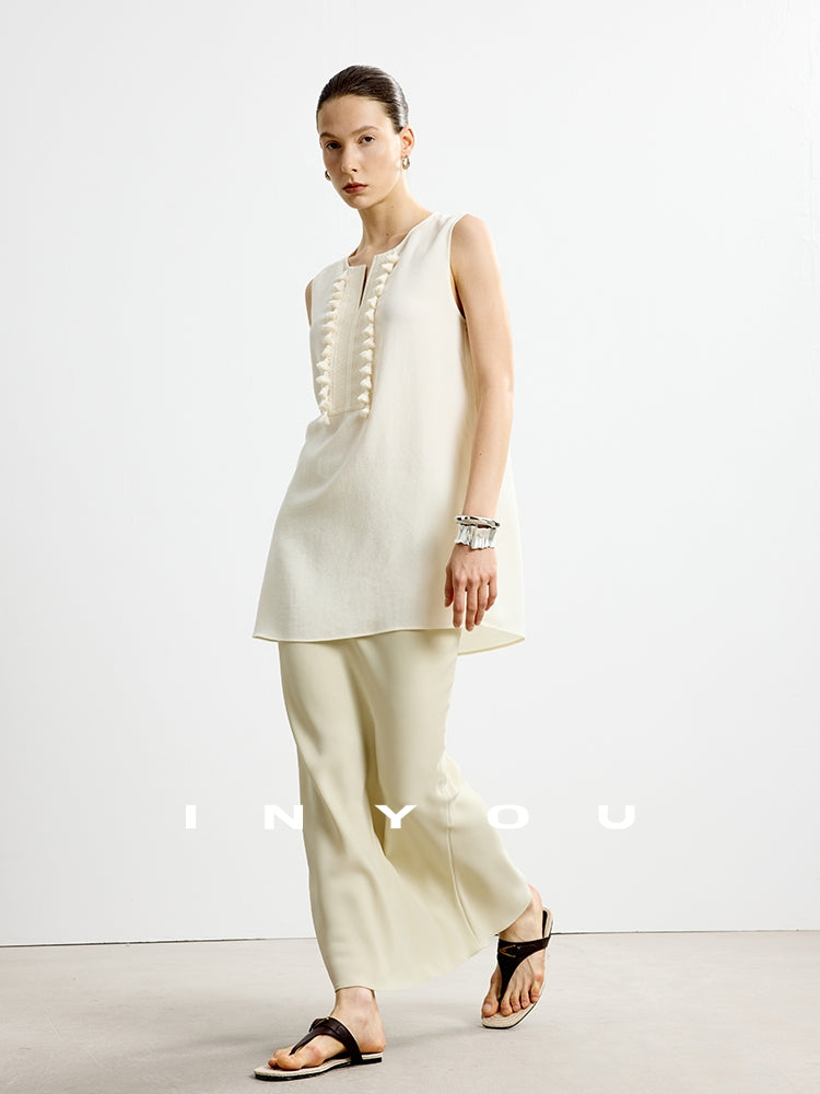Fringe V-Neck Sleeveless Tops_BDHL7652