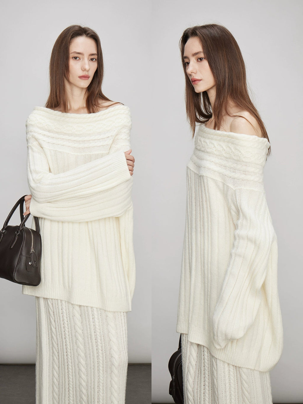 Off-Shoulder Knit Tops Or Knit Waist Skirt_BDHL7992