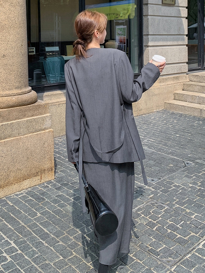 No Collar Jacket And Dress Suit Set_BDHL7562