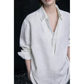Faux Layered V-Neck Linen Long-Sleeve Shirt_BDHL8283