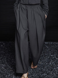 Gray Loose Tucked Pants_BDHL6432