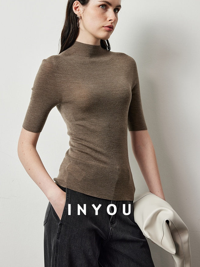 Half-Turtleneck Skinny Tops_BDHL6358