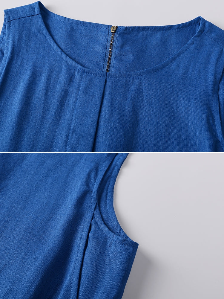 Round Neck Sleeveless Dress_BDHL7585