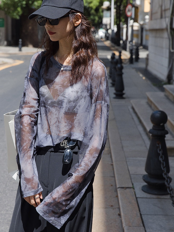 Thin Mesh Long-Sleeved Tops_BDHL7534