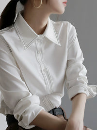 Long sleeve temperament draped shirt_BDHL4964