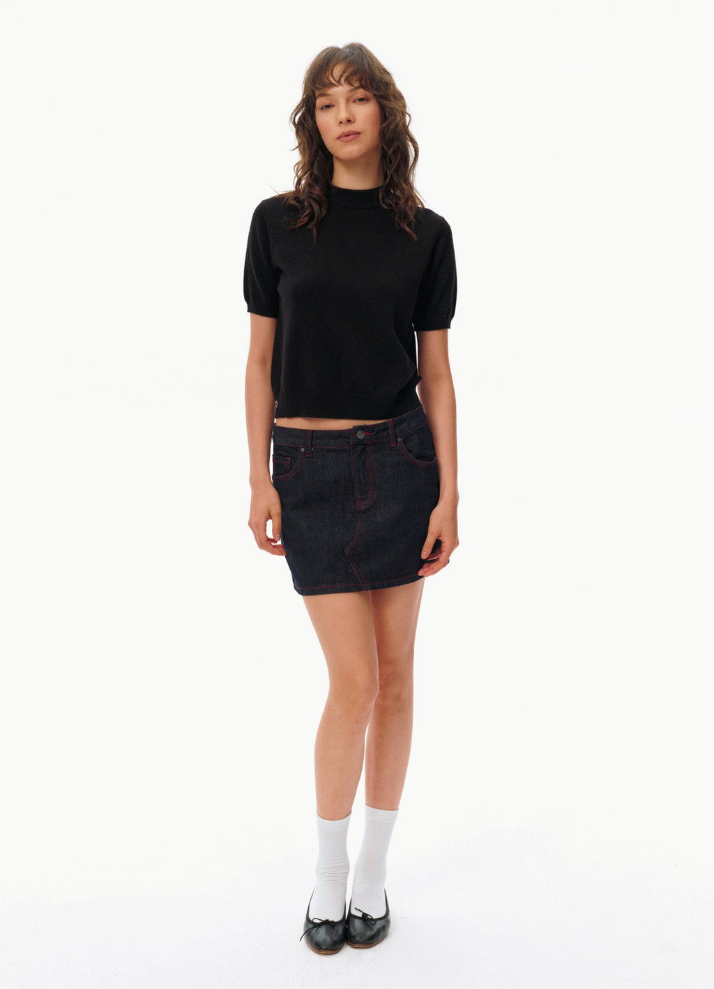 High-Neck Short-Sleeved Knit Tops_BDHL8106