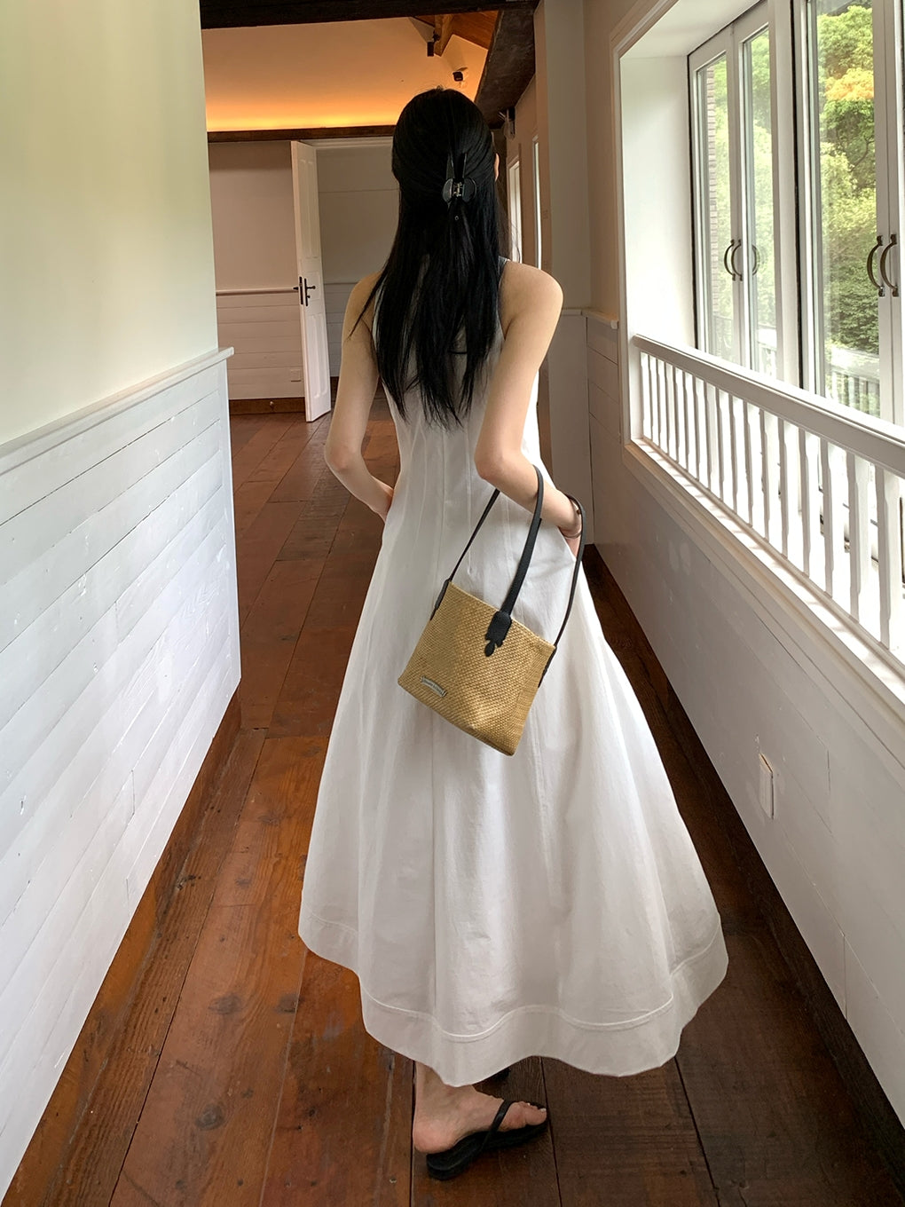 Tucks Long White Dress_BDHL7551