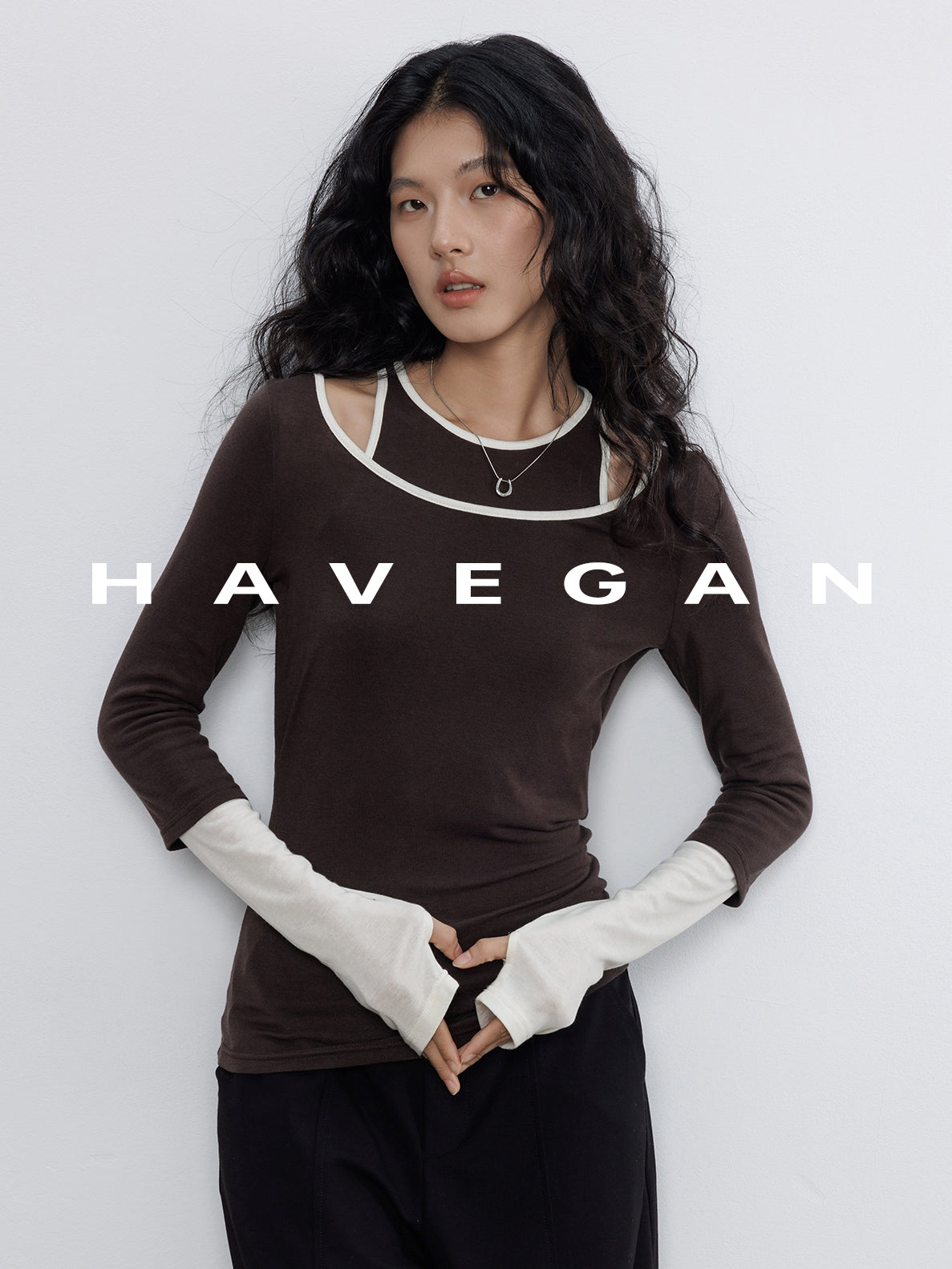 Contrast Color Vest &amp; Long-Sleeved Tops Set_BDHL7779