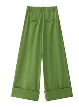 Green Wide-Leg Cropped Pants_BDHL5954