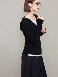 Hooded Zip Faux Two-Piece Tops_BDHL6608