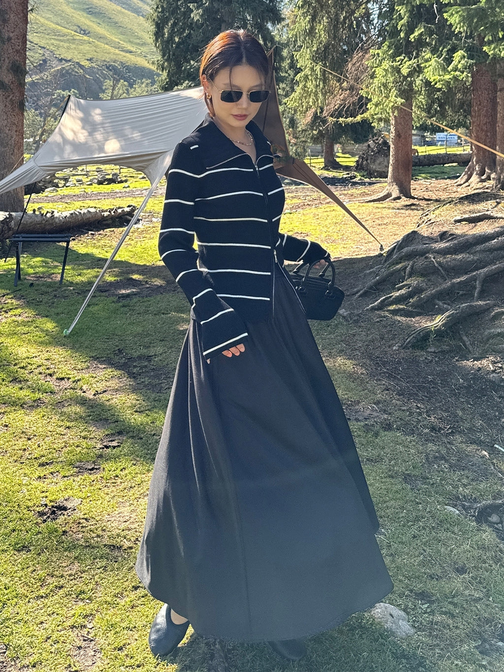 Striped Zip-Up Knit Cardigan_BDHL7660