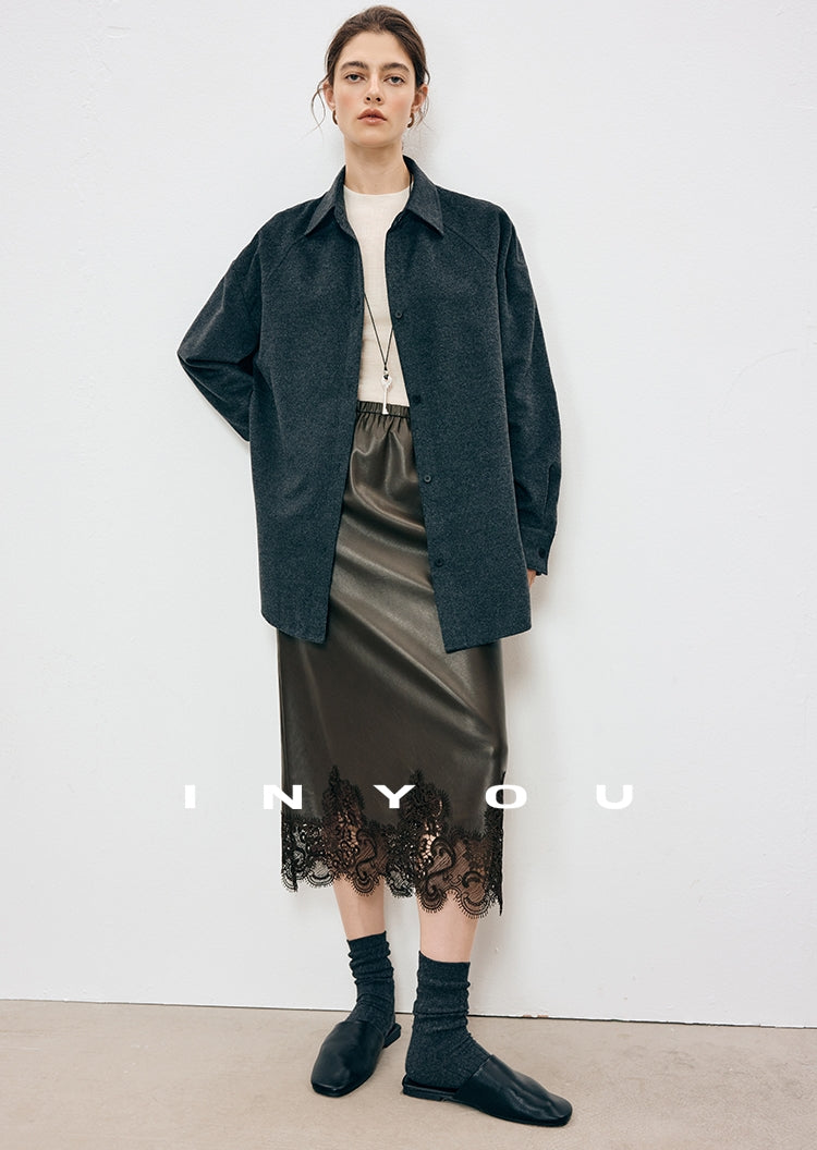 蕾絲皮革直筒裙_BDHL7901