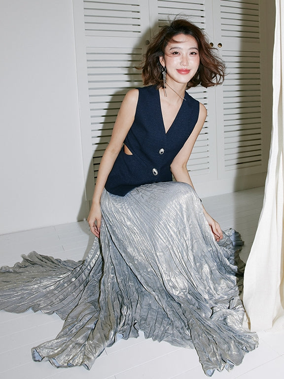 Design Button Waist Hollow Vest_BDHL7537