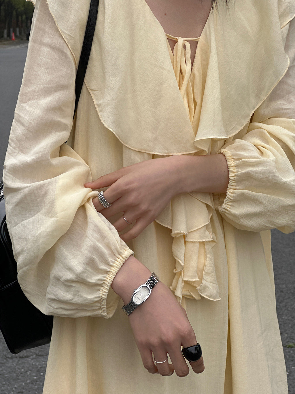 Ruffle V-neck Puff Sleeve Loose Long Dress_BDHL8262