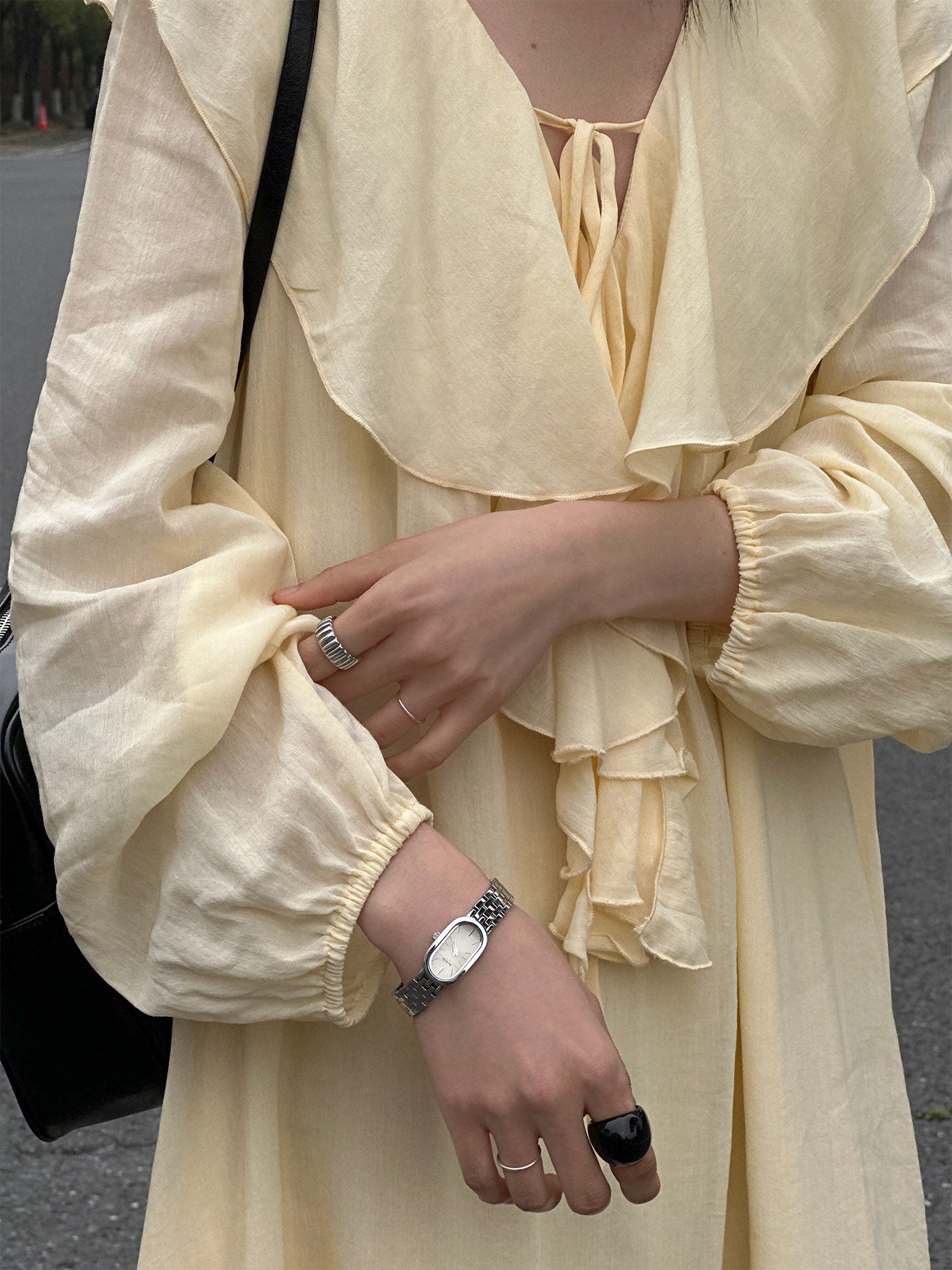 Ruffle V-neck Puff Sleeve Loose Long Dress_BDHL8262