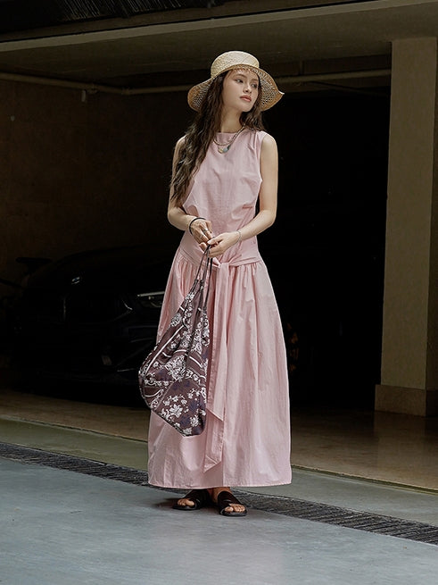 Pleated Strap Sleeveless Dress_BDHL7532