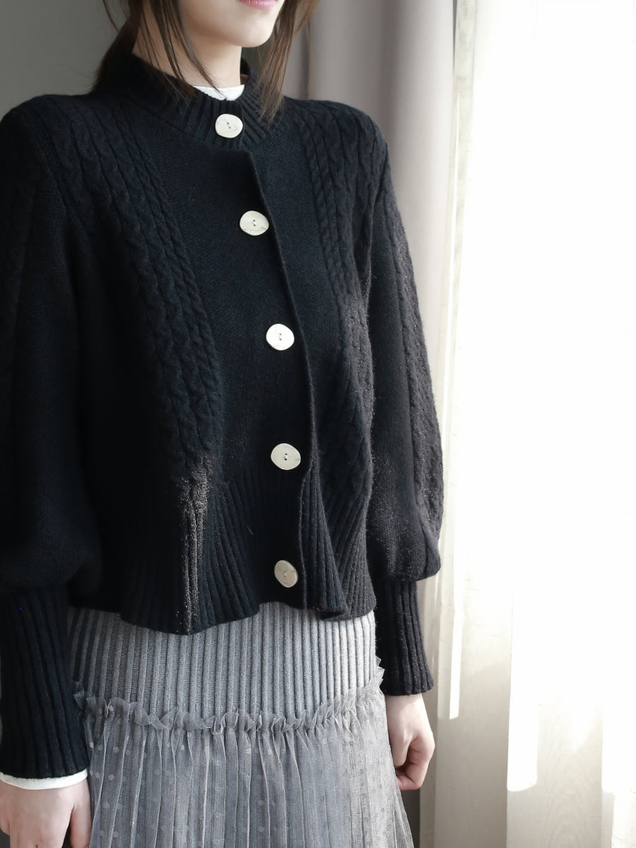 Lantern Sleeve Knitted Cardigan_BDHL6873