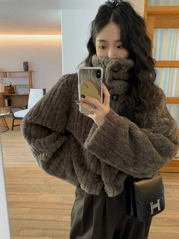 Stand-Collar Thick Short Coat_BDHL7822