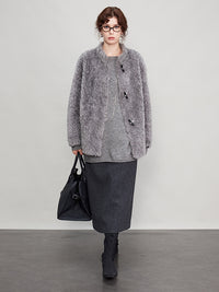 Gray Back Slit Tweed Skirt_BDHL6693