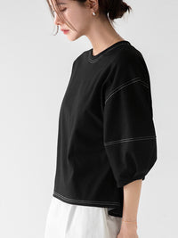 Switched Bulging Sleeve T-Shirt_BDHL7213