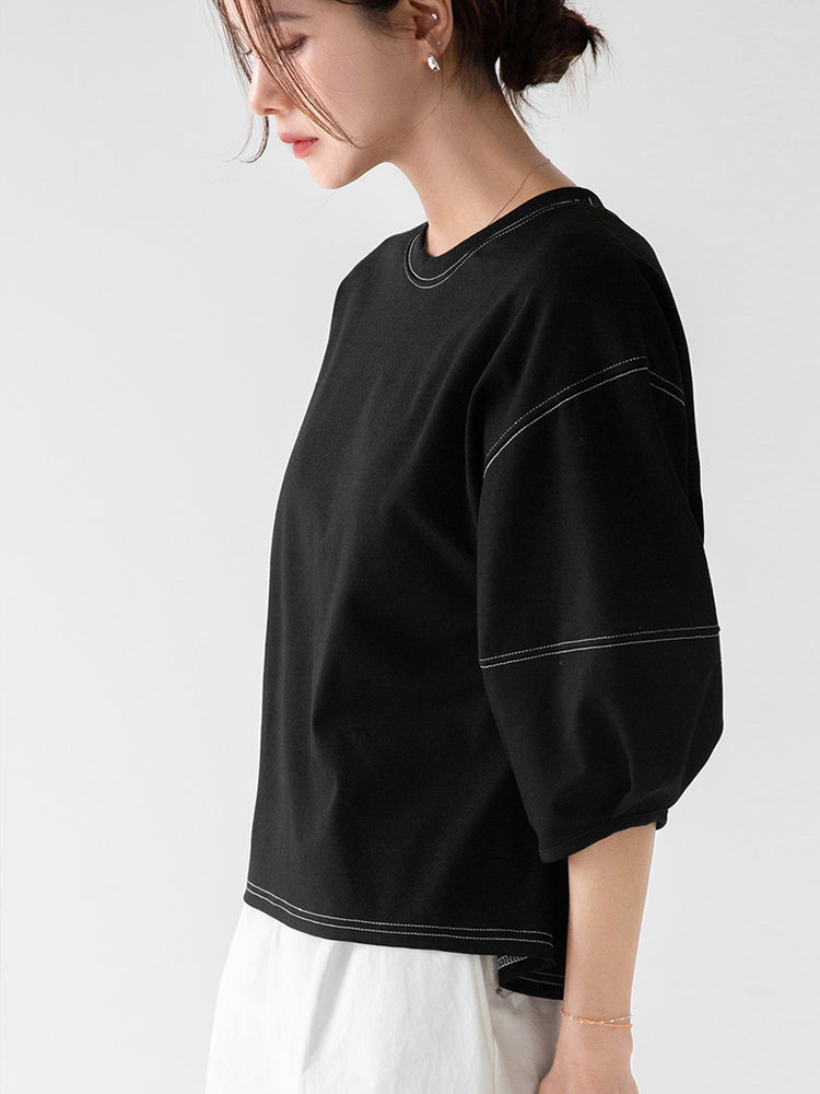 Switched Bulging Sleeve T-Shirt_BDHL7213