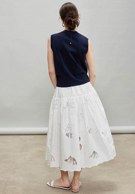 Embroidered Hollow A-Line Skirt_BDHL7184
